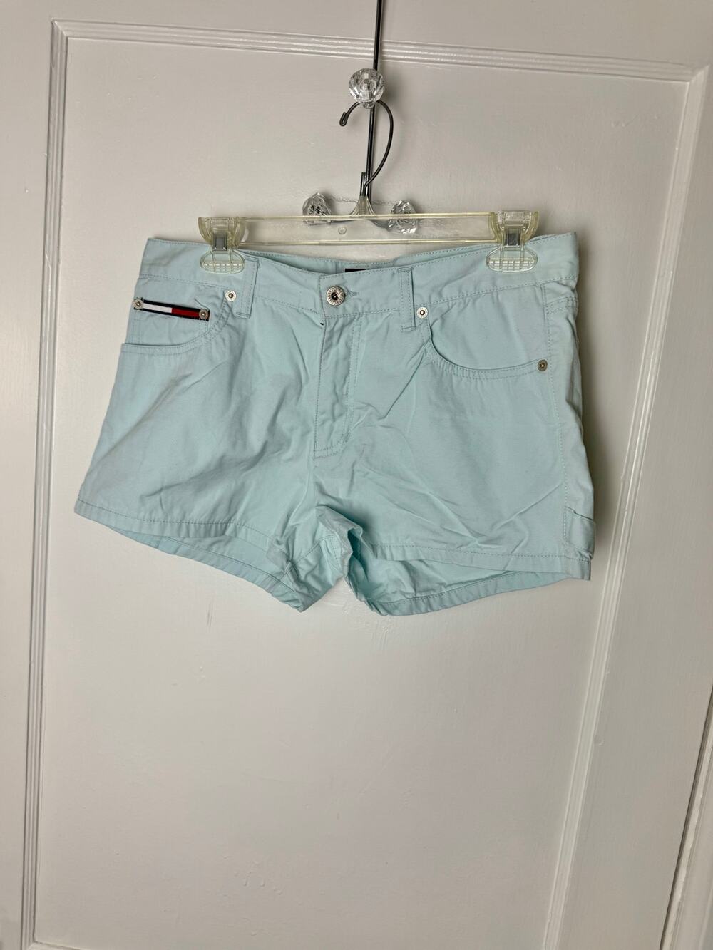 Vintage Tommy Hilfiger Shorts Women's 11 Light Blue Y2K 90s Low Rise Short Mini